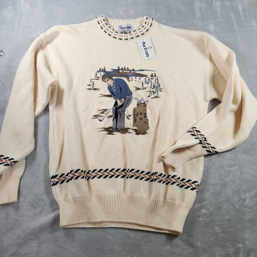 VTG Mac Divots Golfer Embroidered Sweater Grandpa Colorful Grunge 80s/90s‎ XL