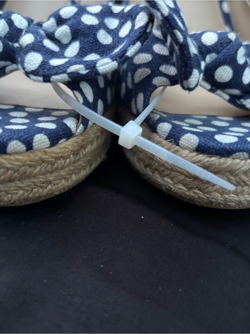 Tory Burch Navy and White Polka Dot Bow Peep-Toe Heels
