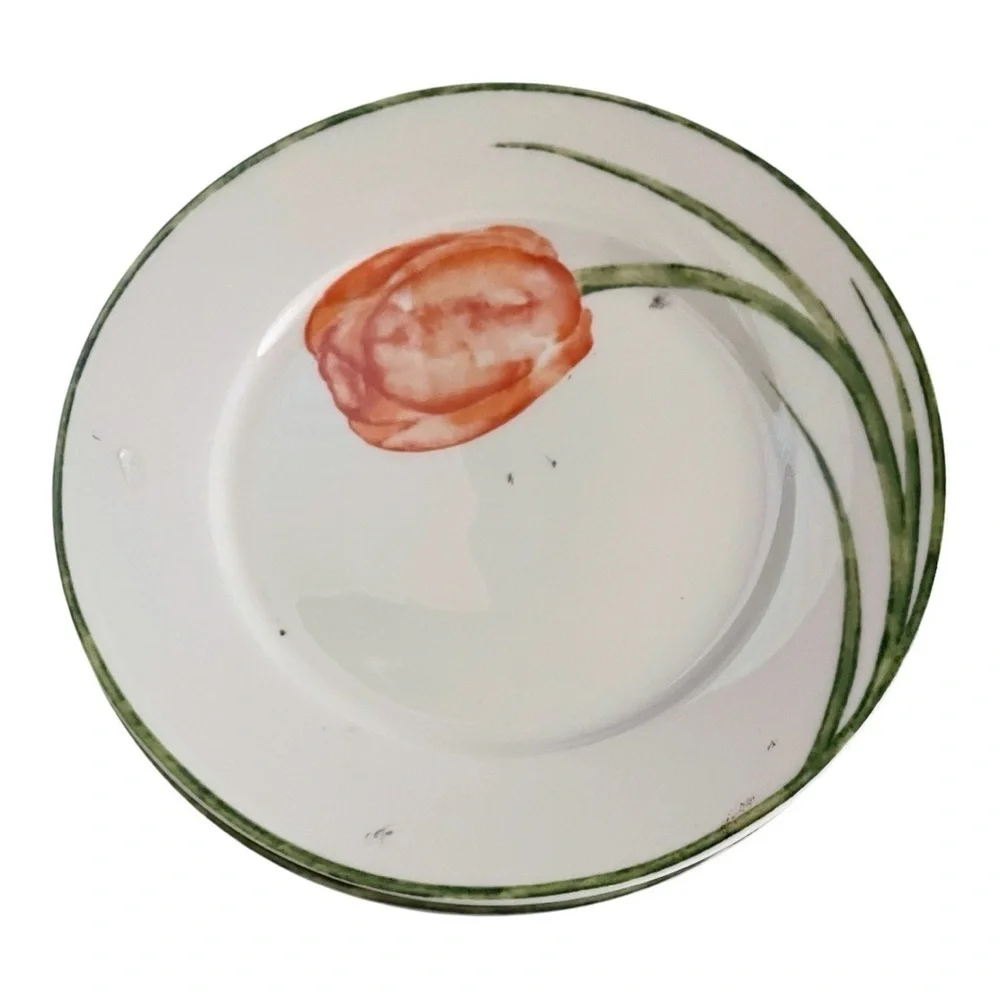 Pier 1 Floral Salad/Dessert Plates, Four, Tulip, Iris, Calla Lily & Orchid, 7.5”