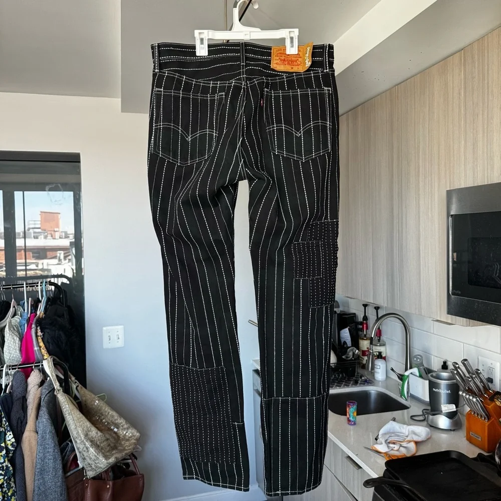 Levi's x Denim Tears Cotton Wreath Chainstitch Stripe 501 Jeans Black W36 L32