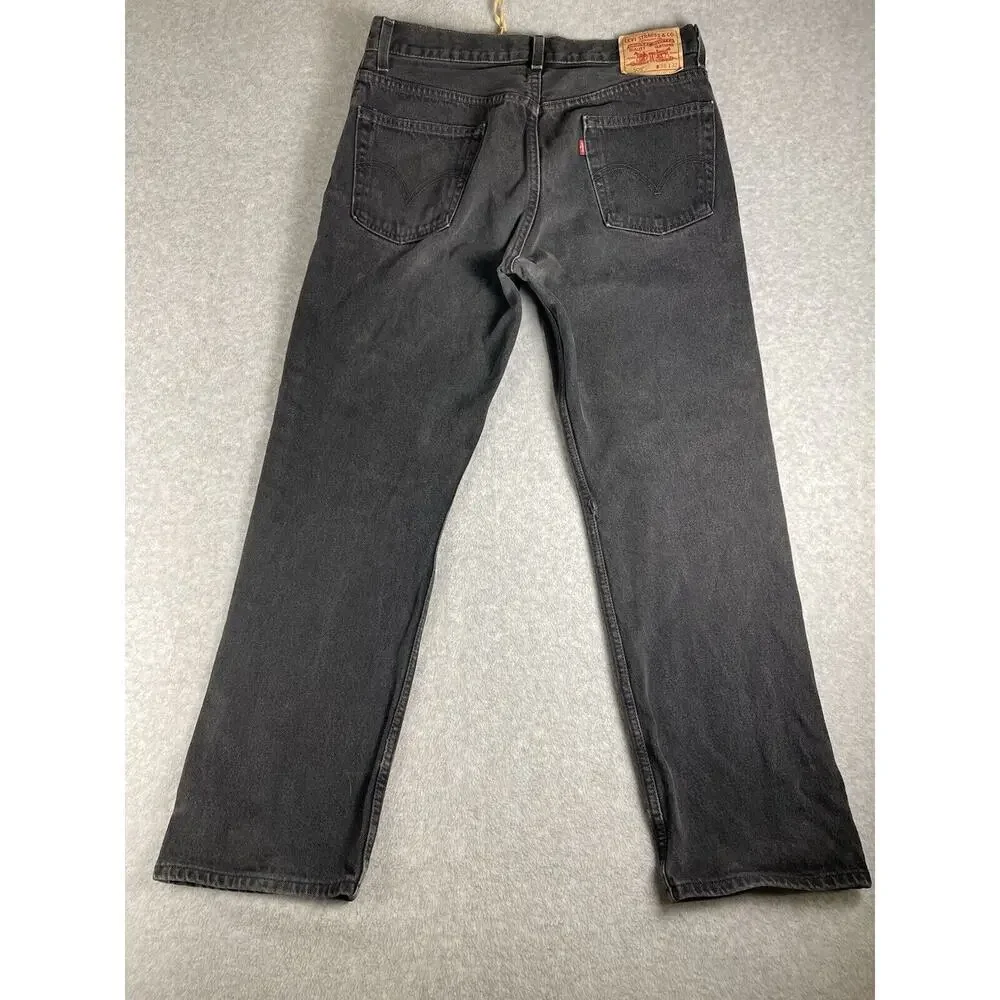 Levis 505 Jeans Adult 36x32 Black Denim Regular Fit Straight Leg Distressed