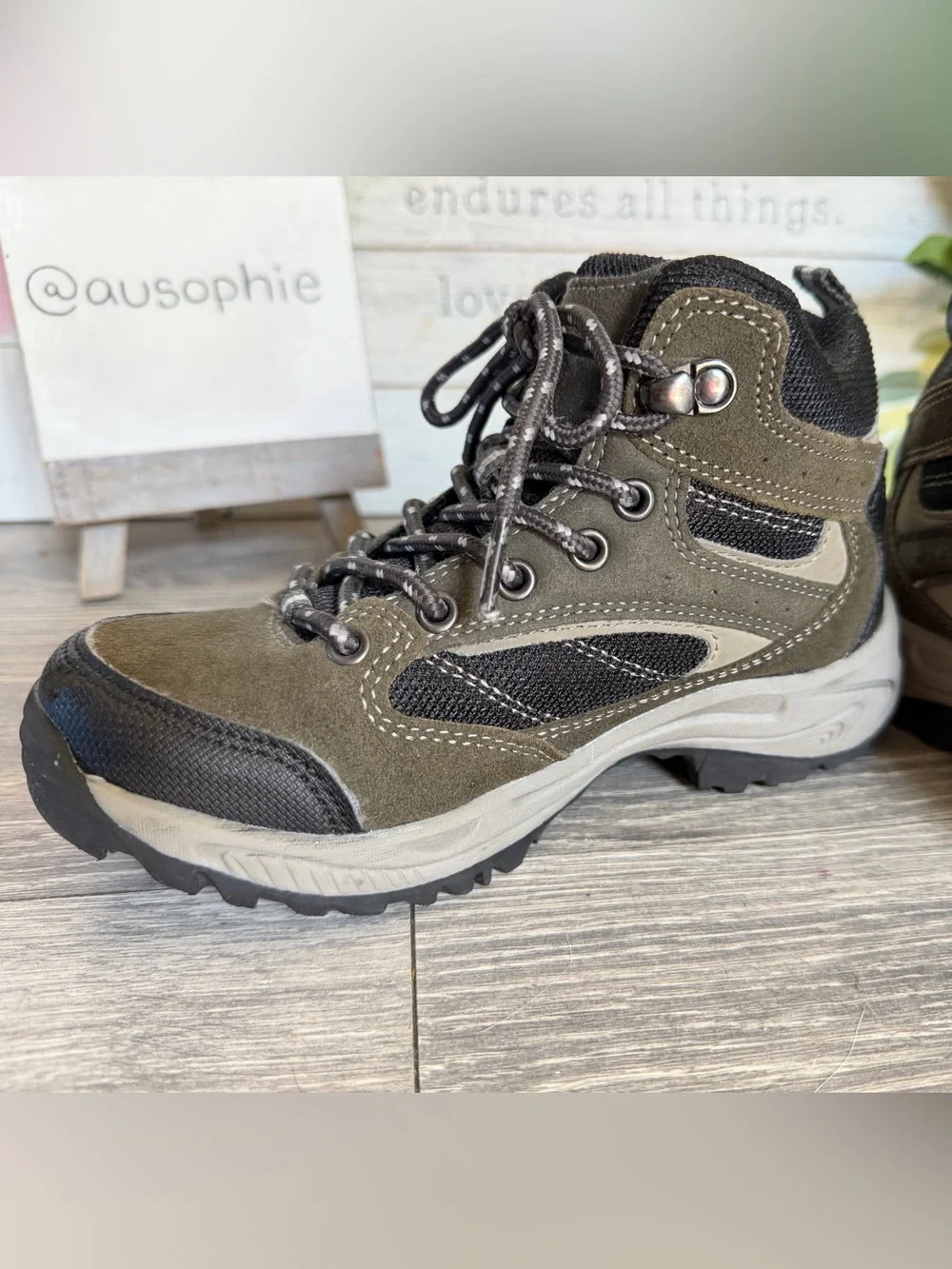 Denali Kids Olive Green and Black Hiking Boots