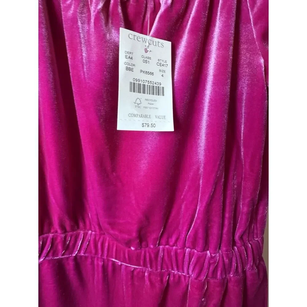 J. Crew Crewcuts Girl's Size 4 Velvet Jumpsuit Romper Pantsuit In Berry $80 NWT
