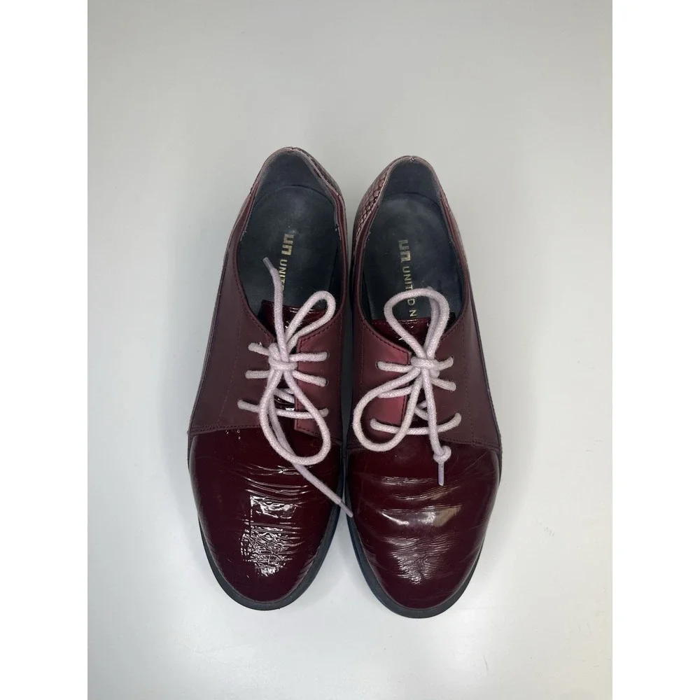 United Nude Spark Derby Burgundy Platform Oxford Womens 37 / US 6.5 Snake Print‎