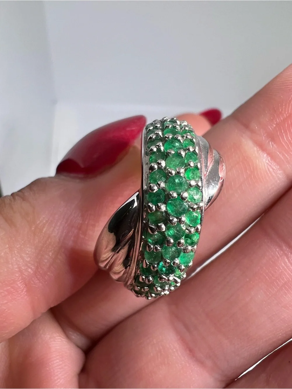 Emerald Pavè Sterling Silver Ring