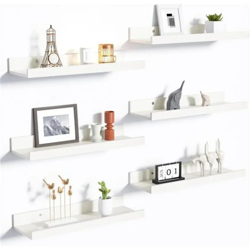 Upsimples Floating Wall Shelves Set of 6 Wood Storage for Home Decor White