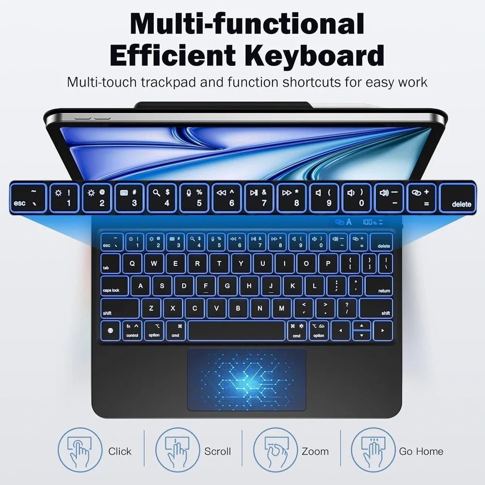 iPad Air 11 10.9 Pro 11 Keyboard Case with Trackpad Backlit Wenlaty
