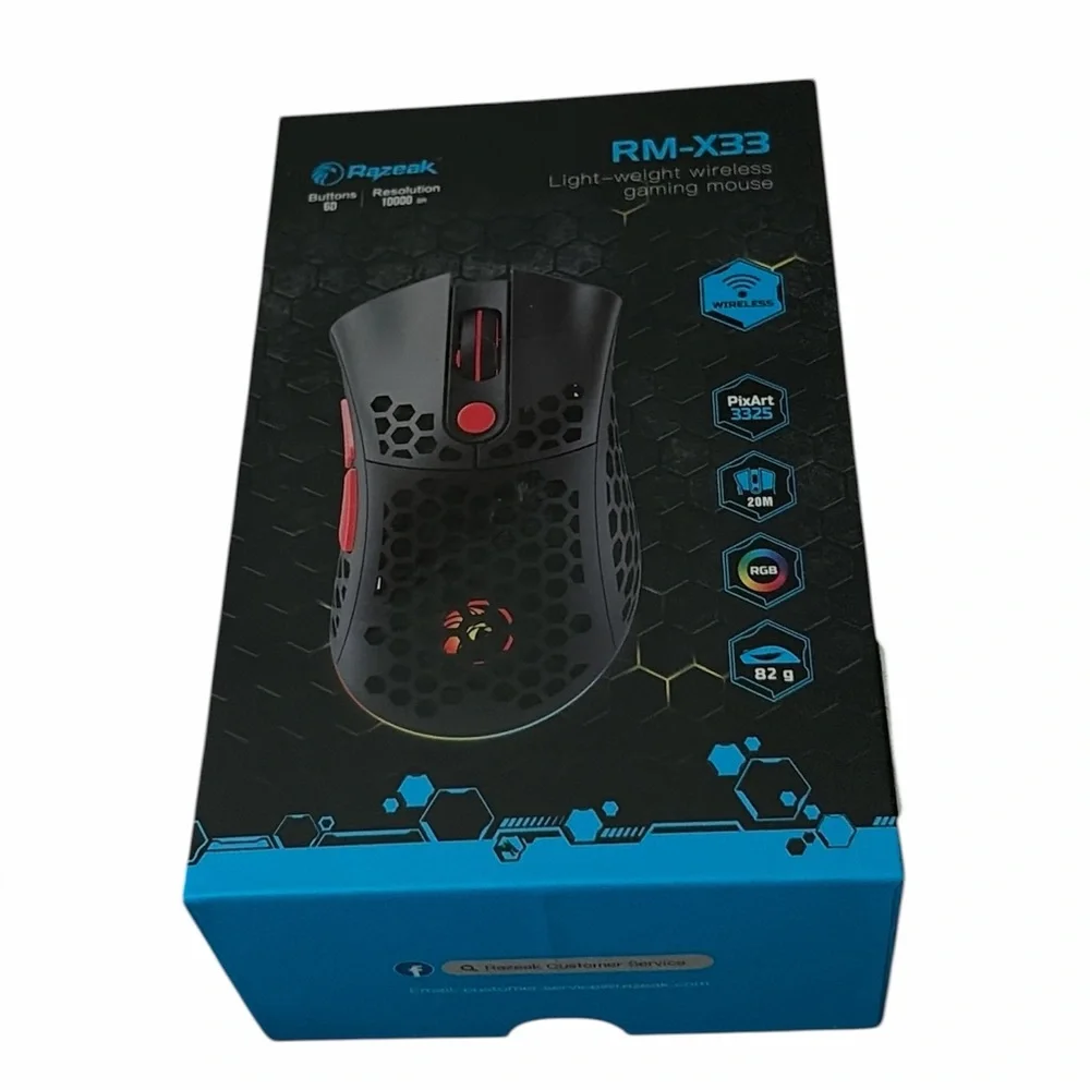 Razeak RM-X33 Wireless Gaming Mouse 10000 DPI RGB Honeycomb Lightweight