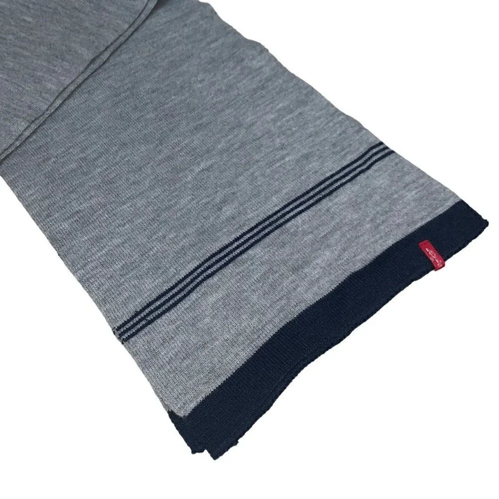 Levi's Unisex Knit Scarf 100% Acrylic Colorblock Gray Blue 58 in. by 11 in.