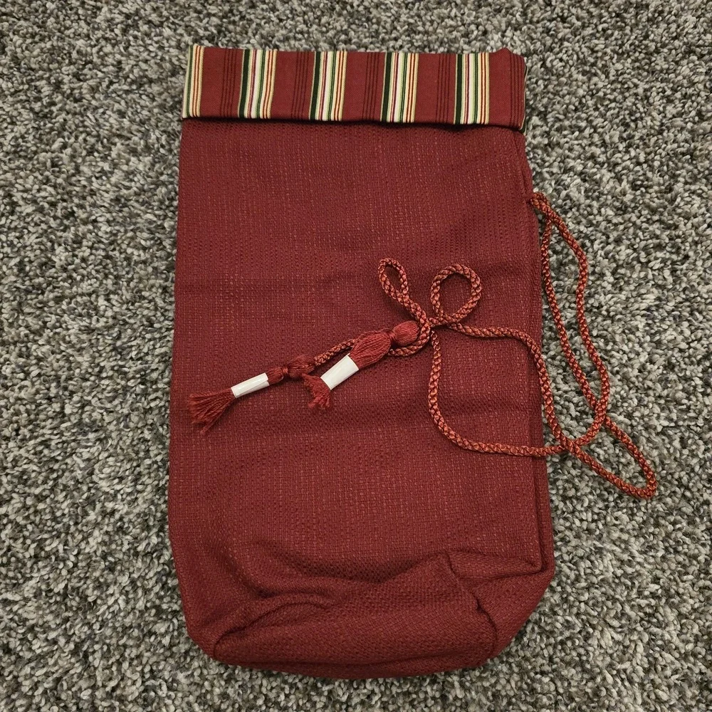 Longaberger Holiday Beverage‎ Carrier Liner Striped Maroon Color w/ Tassels