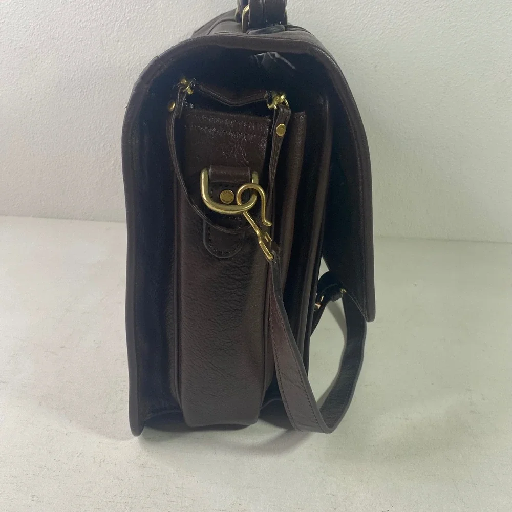 Hidesign The Icons Brown Leather Messenger Briefcase Laptop Bag Brass Hardware