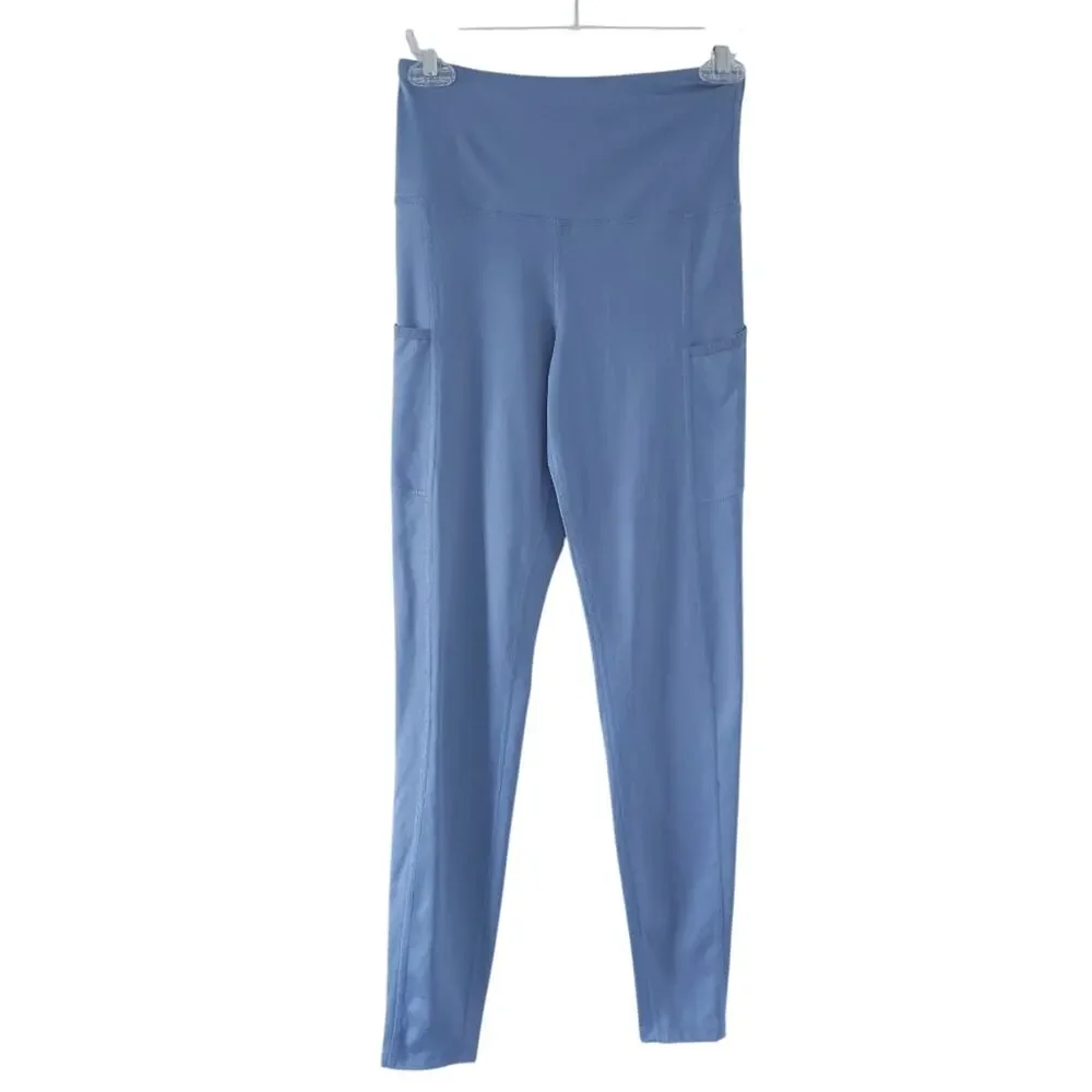 Aurique Blue High-Waisted Leggings Small Women Workout Athleticwear Pockets