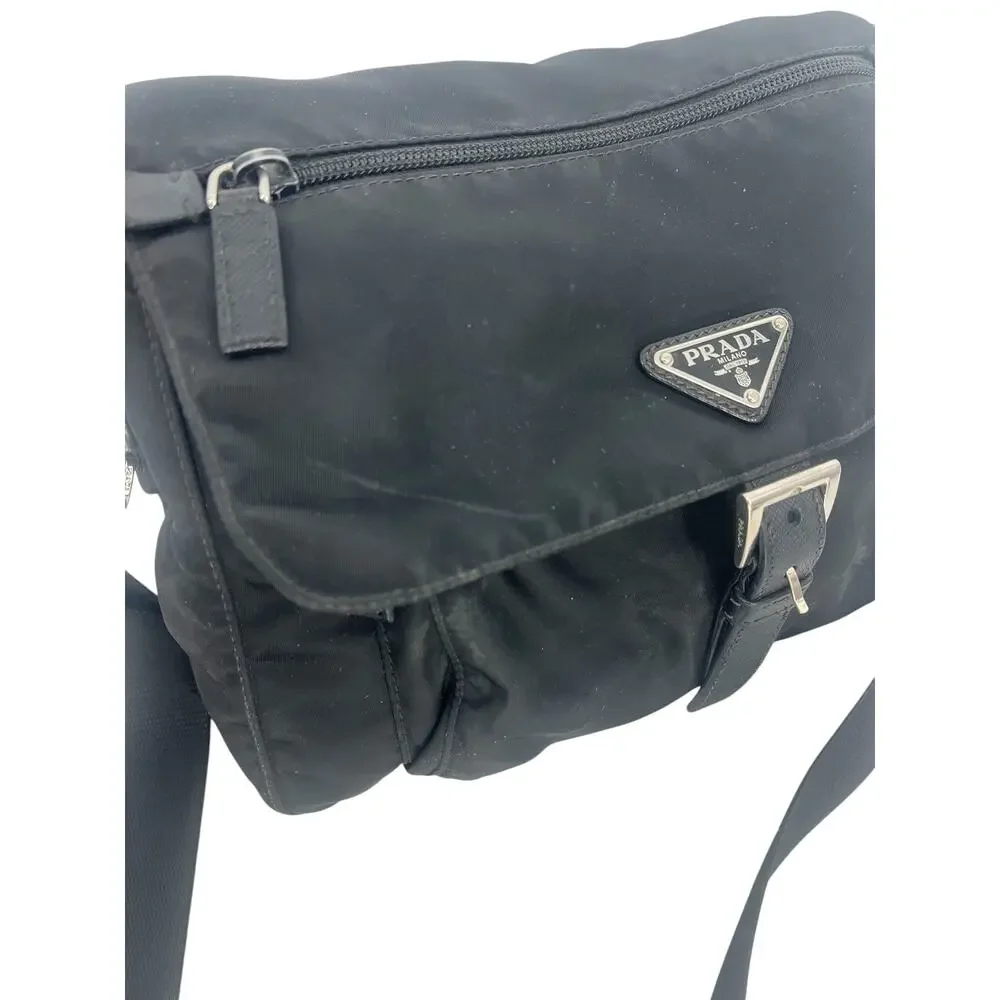Prada Black Nylon Logo Plaque Messenger Crossbody Bag