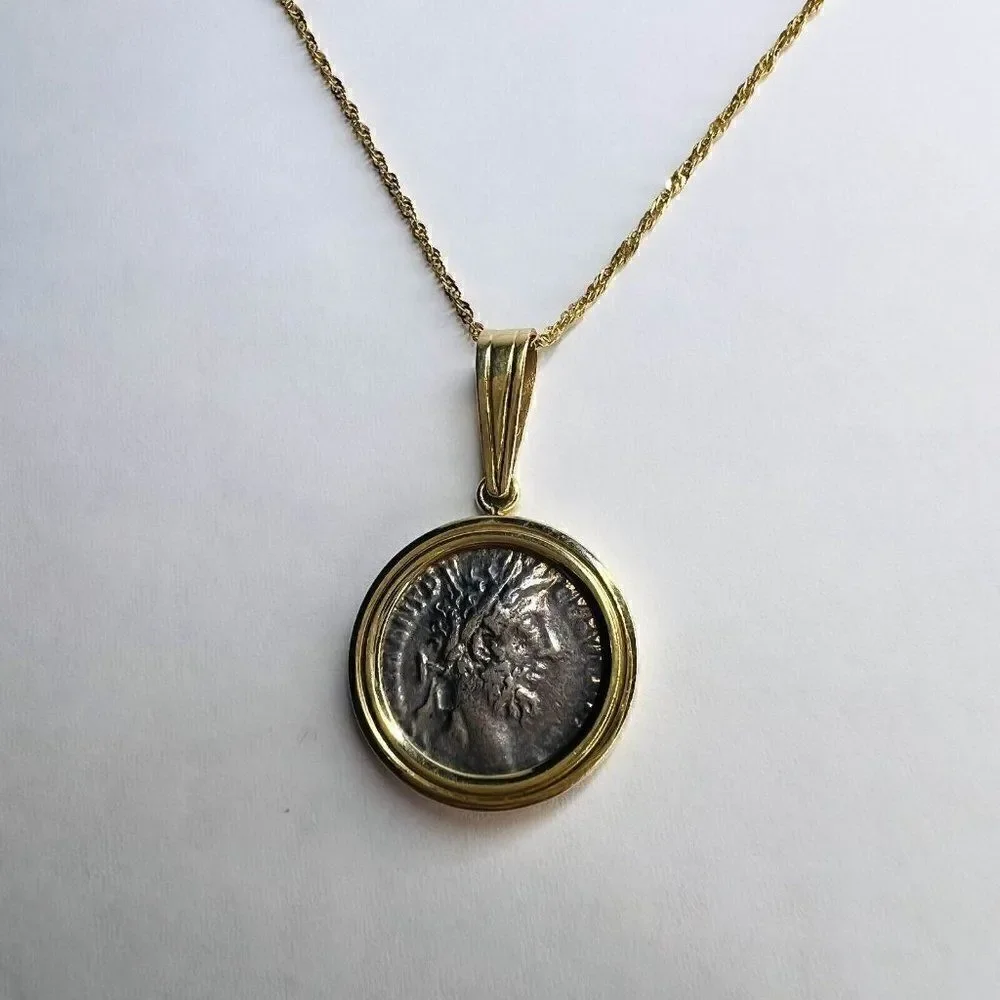 14k Gold Ancient Coin Necklace 18