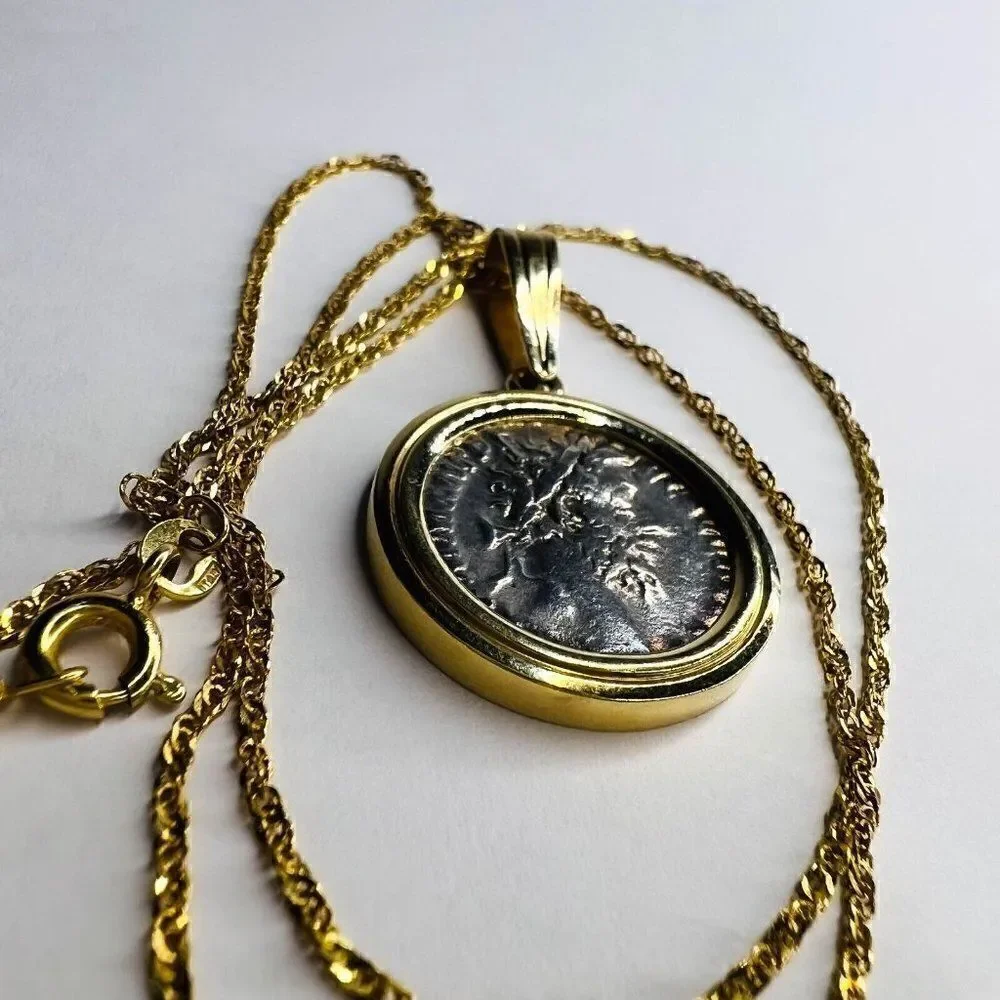 14k Gold Ancient Coin Necklace 18