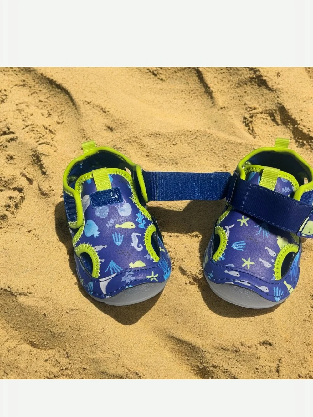 Stride Rite Blue & Lime Ocean Motif Kids Water Shoes