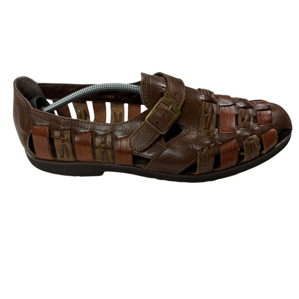 Men's Stacy Adams Outdoors‎ Woven Leather Fisherman Sandals Brown Buckle Shoe 11