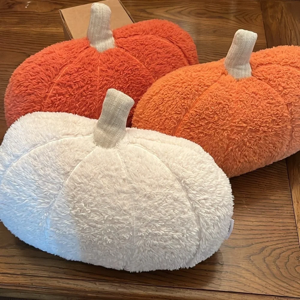 Rachel Ashwell pumpkin‎ pillows, 3 available-1 orange and 2 brown