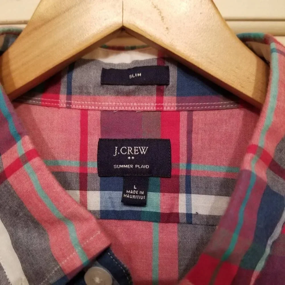 J. Crew Summer Plaid Button Down Slim Large