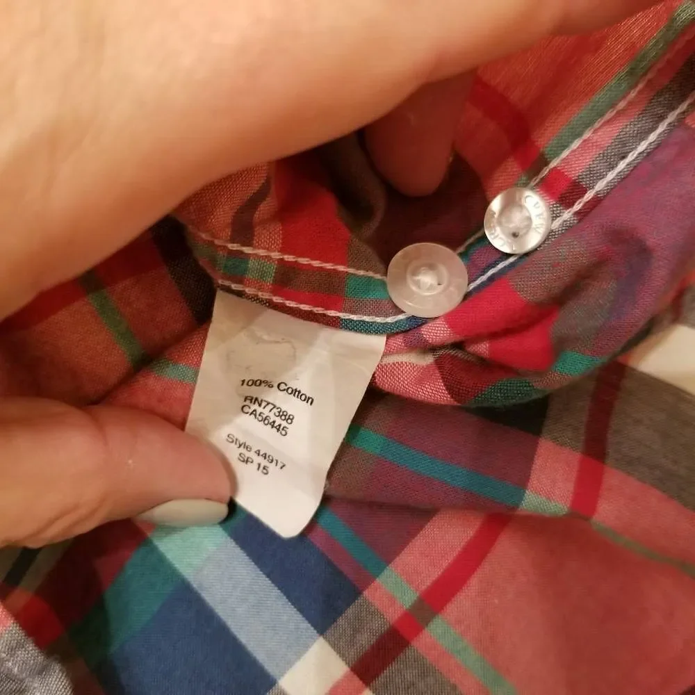 J. Crew Summer Plaid Button Down Slim Large