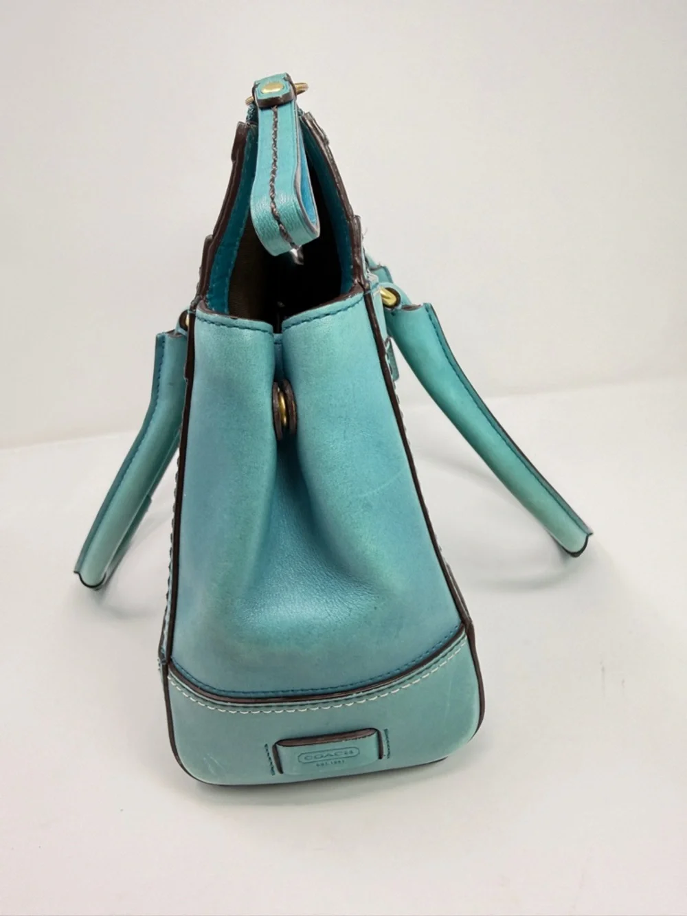 Coach Hampton Carry All Leather Satchel Handbag Turquoise Blue 11047-April 2007