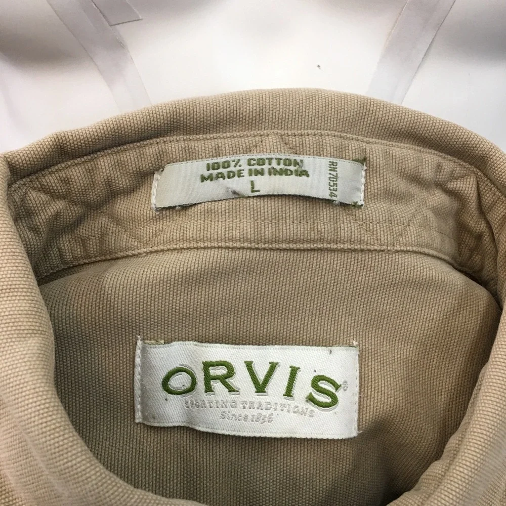 Orvis Button Down Shirt Safari Long Sleeve Outdoor Fishing Casual Mens L (SPOTS)