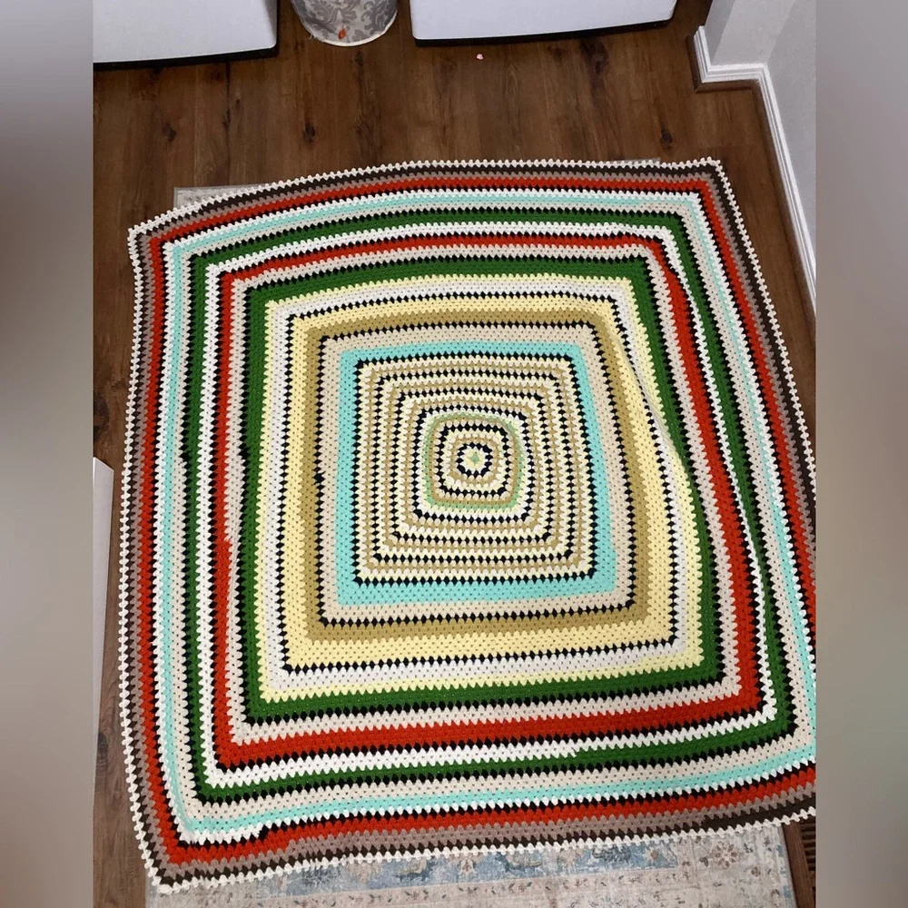 Crochet hand crafted square geometric 5’x5’ blanket afghan