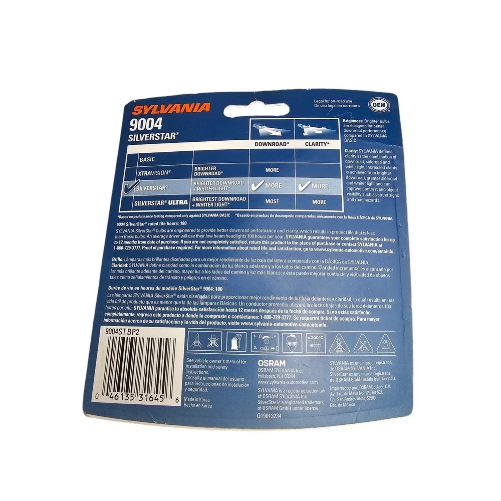 SYLVANIA 9004 SilverStar‎ High Performance Halogen Headlight Bulb, 2 Bulbs