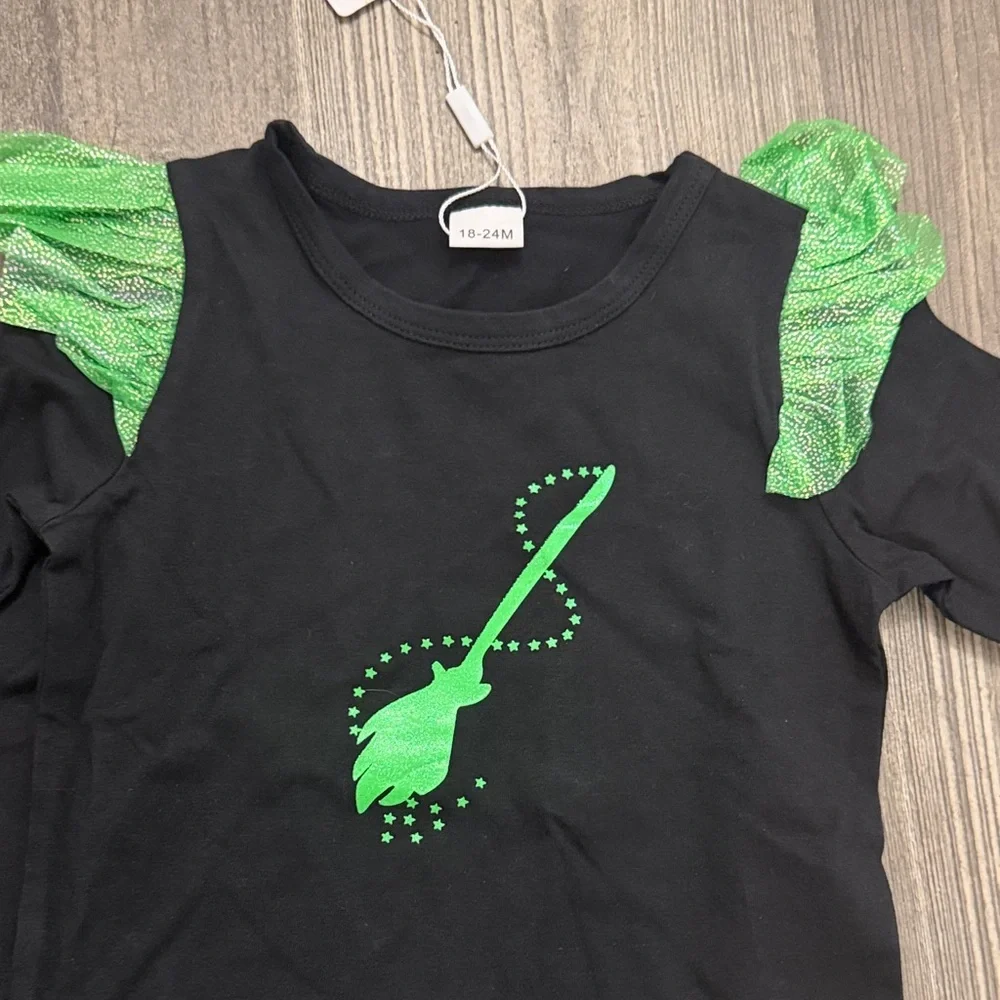 Wicked Elphaba Girls Shirt and Skirt Witch Costume with Green/Black Tutu 18-24