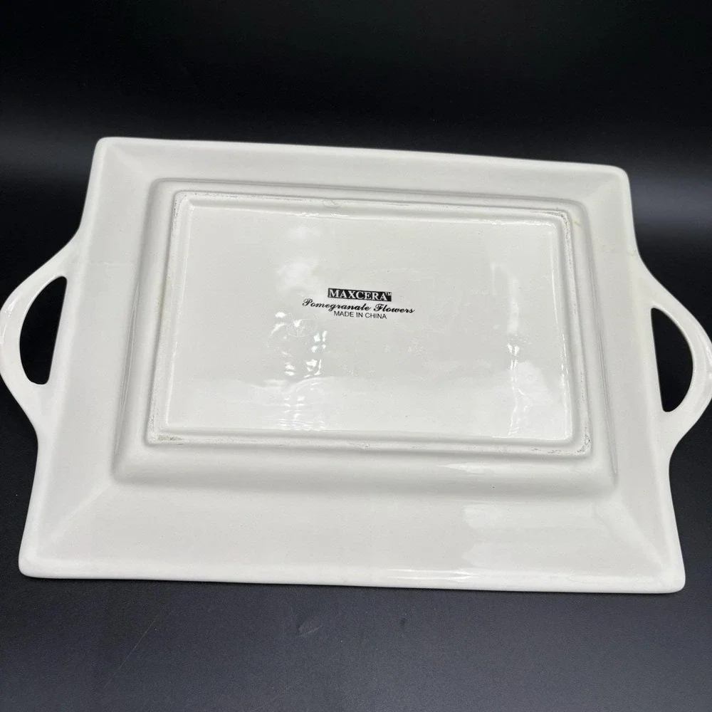 Maxcera Pomegranate Flowers Two Handle Serving Tray Vintage VGUC
