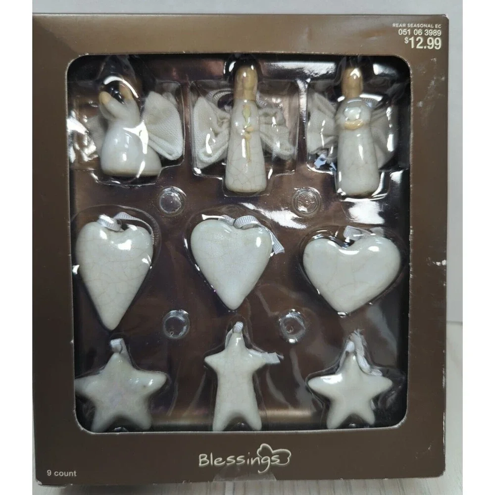 Christmas Blessings Target Hearts Angels mini ornaments aged crackle look white