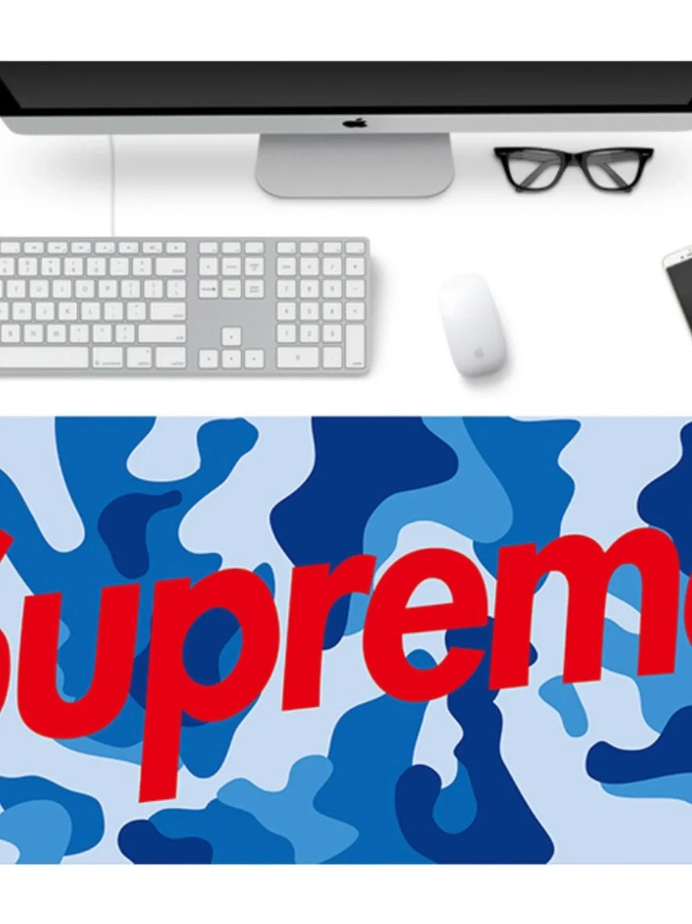 Blue Camo Desk Mat with Red Logo
