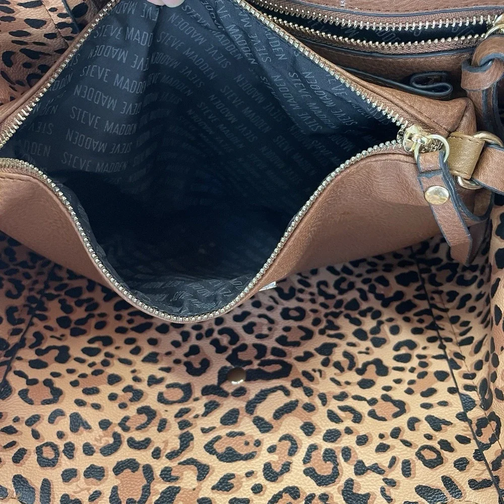 Steve‎ Madden Large Purse Animal Print Inside Brown Chain Strap Matching Bag