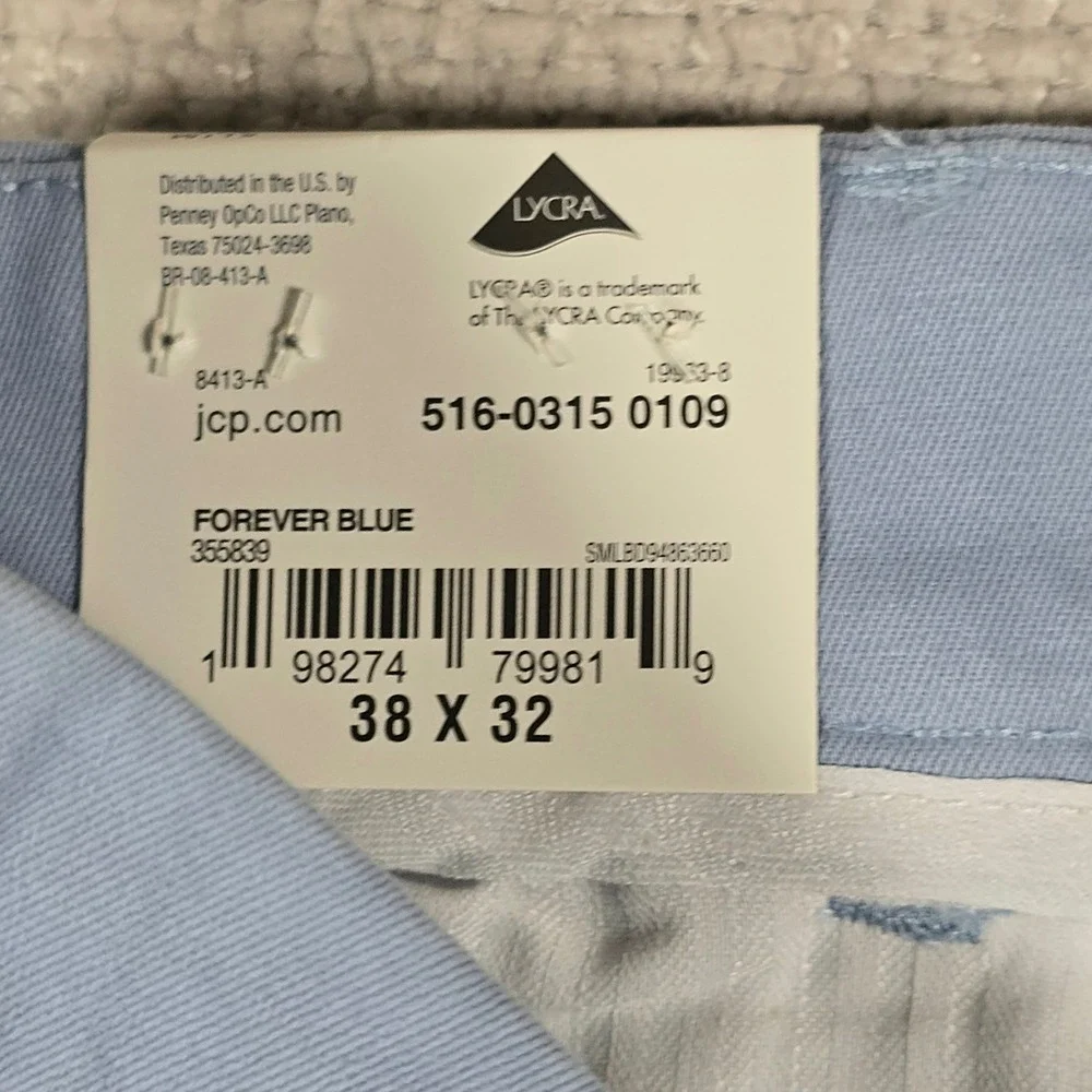 St Johns Bay Mens Slim Fit Stretch Chino Pants Forever Blue 38x32 New