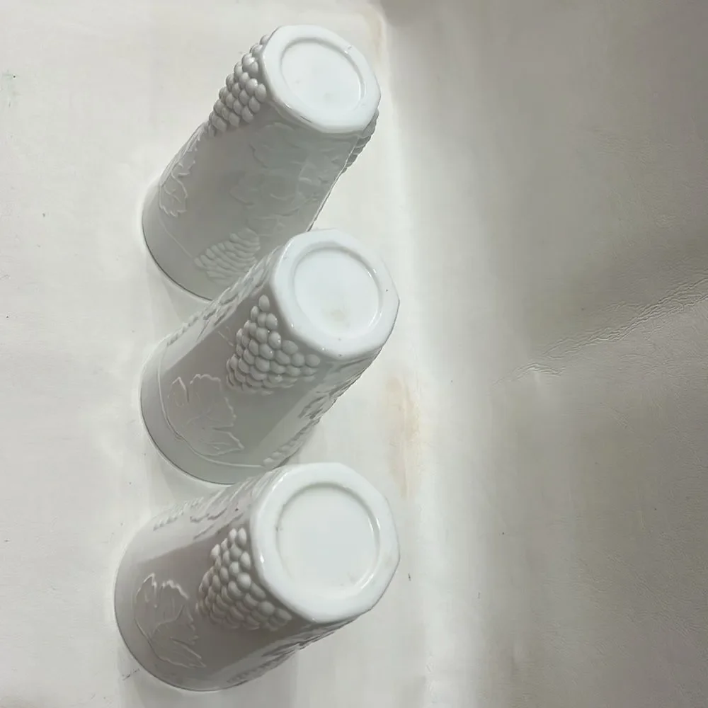 Indiana White Milk Glass Drinking 16 Ounces Glasses Tumblers Raised Grape Leaves