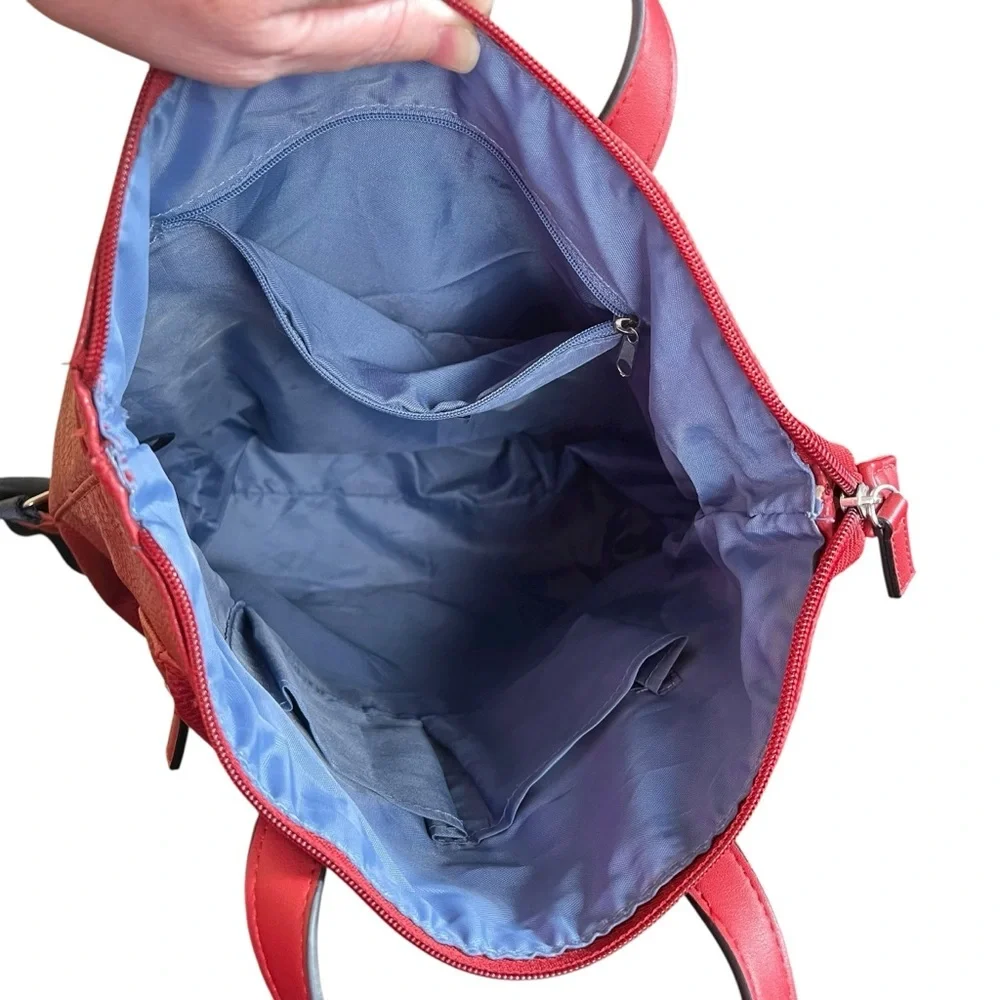Nautica Backpack Red Faux Leather Cabin Fever Zip Top Bag Nautical Preppy
