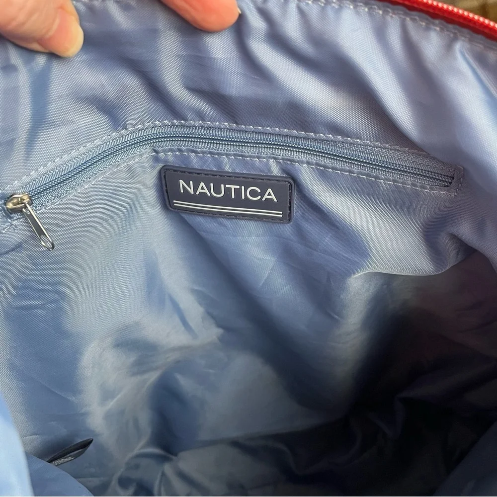 Nautica Backpack Red Faux Leather Cabin Fever Zip Top Bag Nautical Preppy