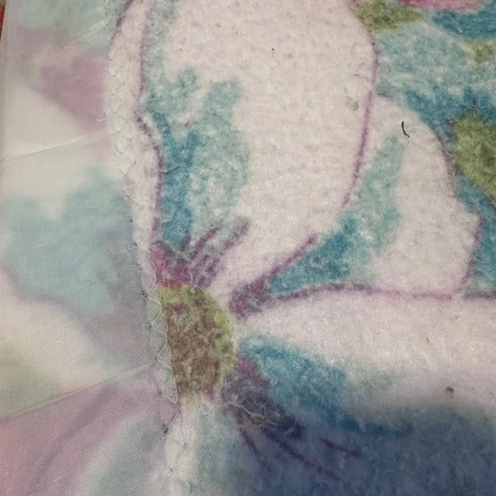 Penneys Blanket Blue Fair Vintage Floral Satin Trim Fashion Manor 65x80