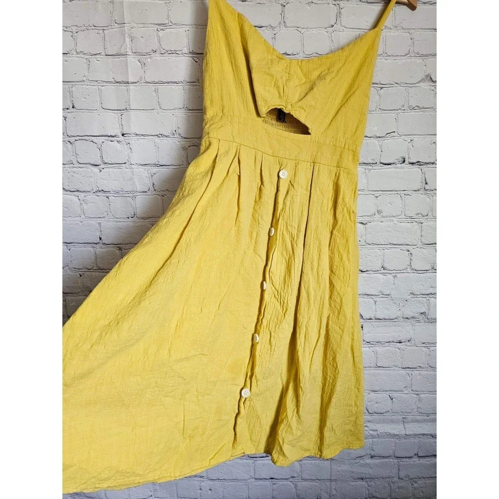 Fancyinn Mustard Yellow‎ Cutout Button Front Smocked Back Sundress Womens Medium