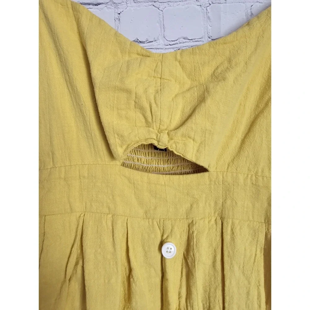 Fancyinn Mustard Yellow‎ Cutout Button Front Smocked Back Sundress Womens Medium