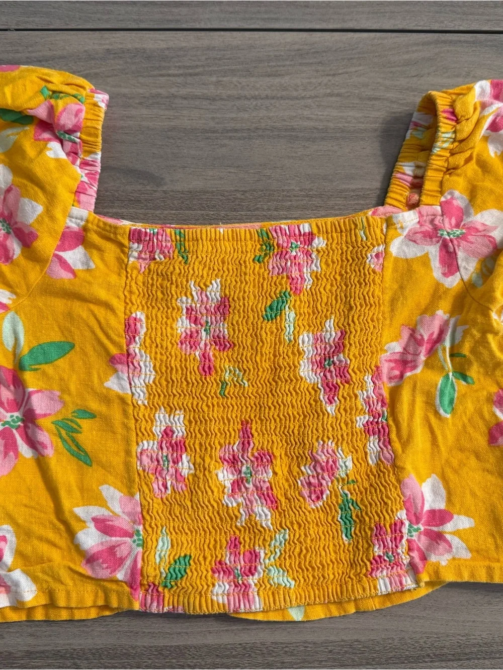 Old Navy Yellow Floral Puff Sleeve Crop Top