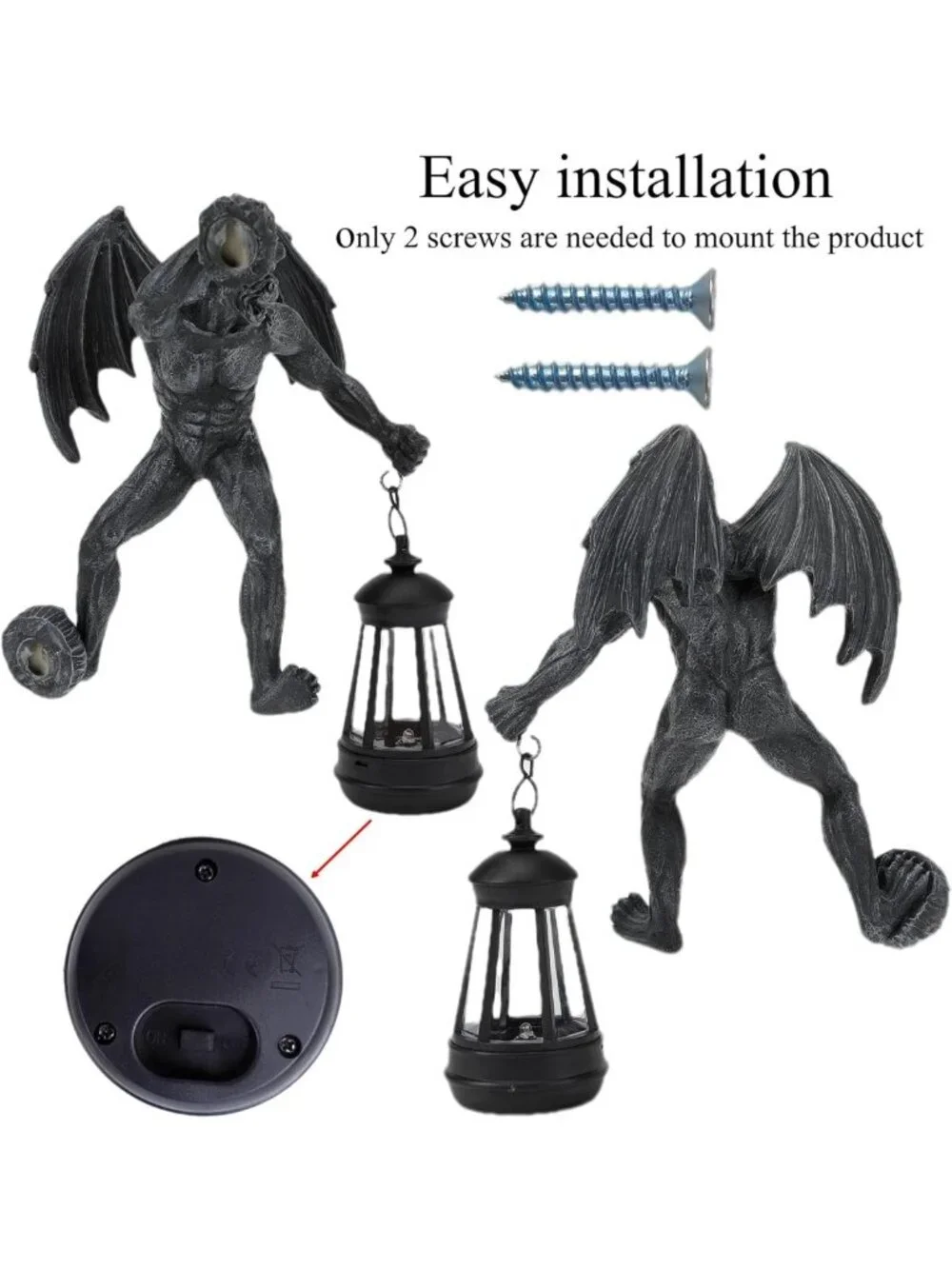 Gothic Dragon Winged Gargoyle Solar Lantern Wall Decor for Garden & Patio Gift