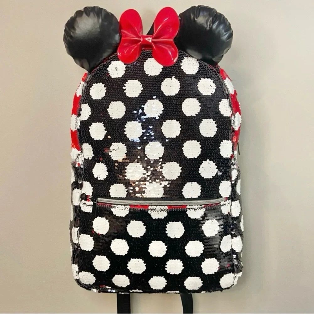 Disney Parks Minnie Mouse Ears & Bow Sequin Polka Dot Color Change Backpack NEW