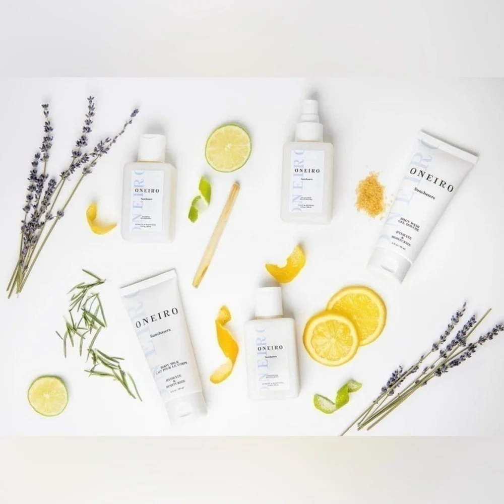 Oneiro Sunchaser Travel Size 5 Piece Bundle + Clear Clutch TSA Approved