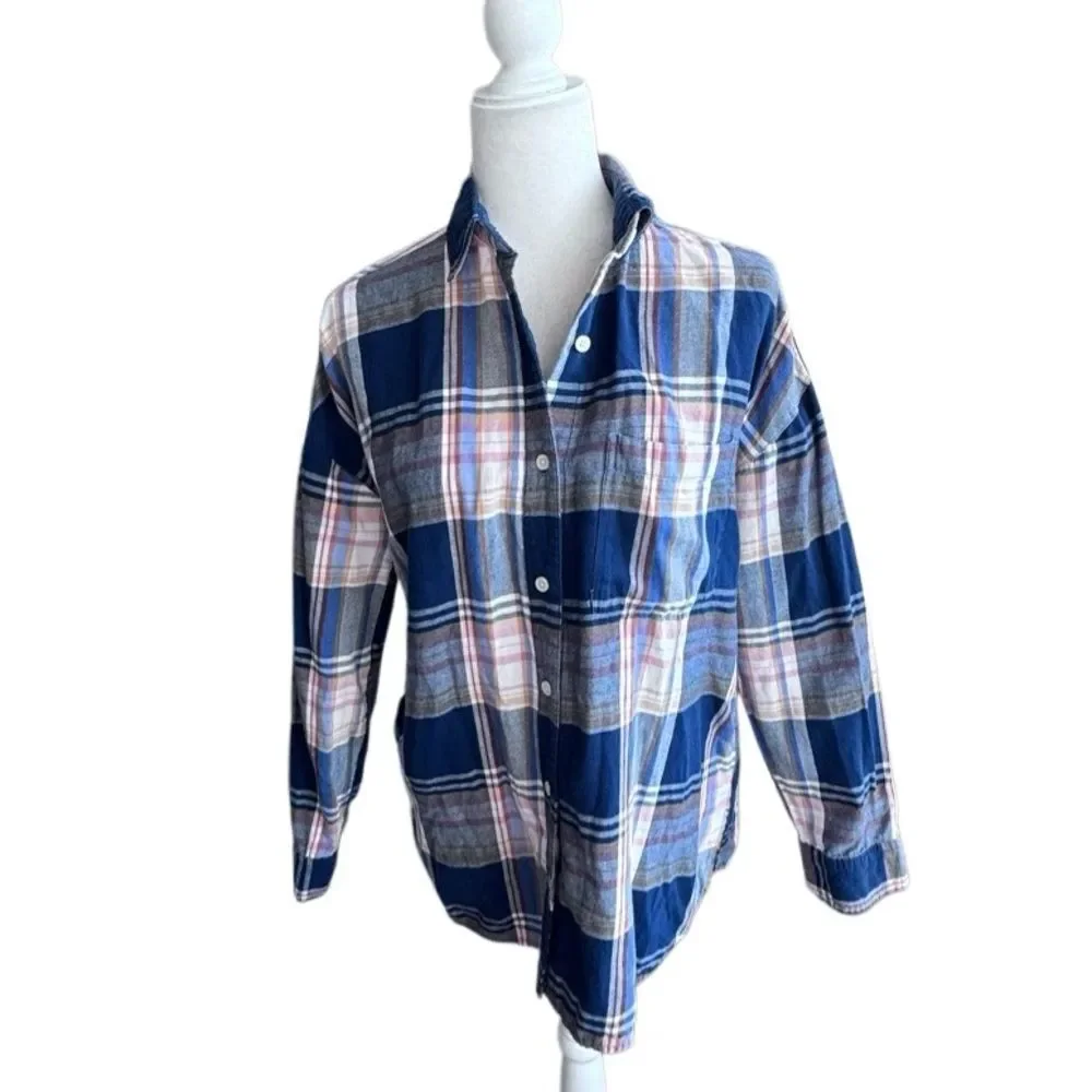 Old Navy Womens Button Down Shirt 100% Cotton Flannel Boyfriend Shirt SZ M