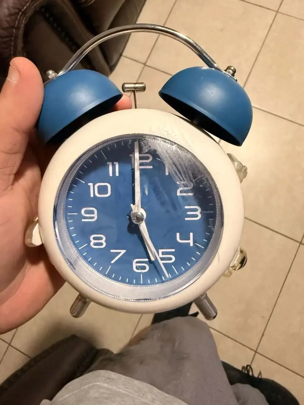 Vintage Style Twin Bell Analog Alarm Clock White and Blue