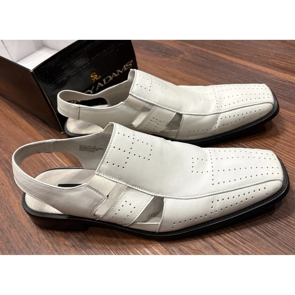 Stacy Adams Mens Calvino‎ City Leather Sandal Flat White Size 11