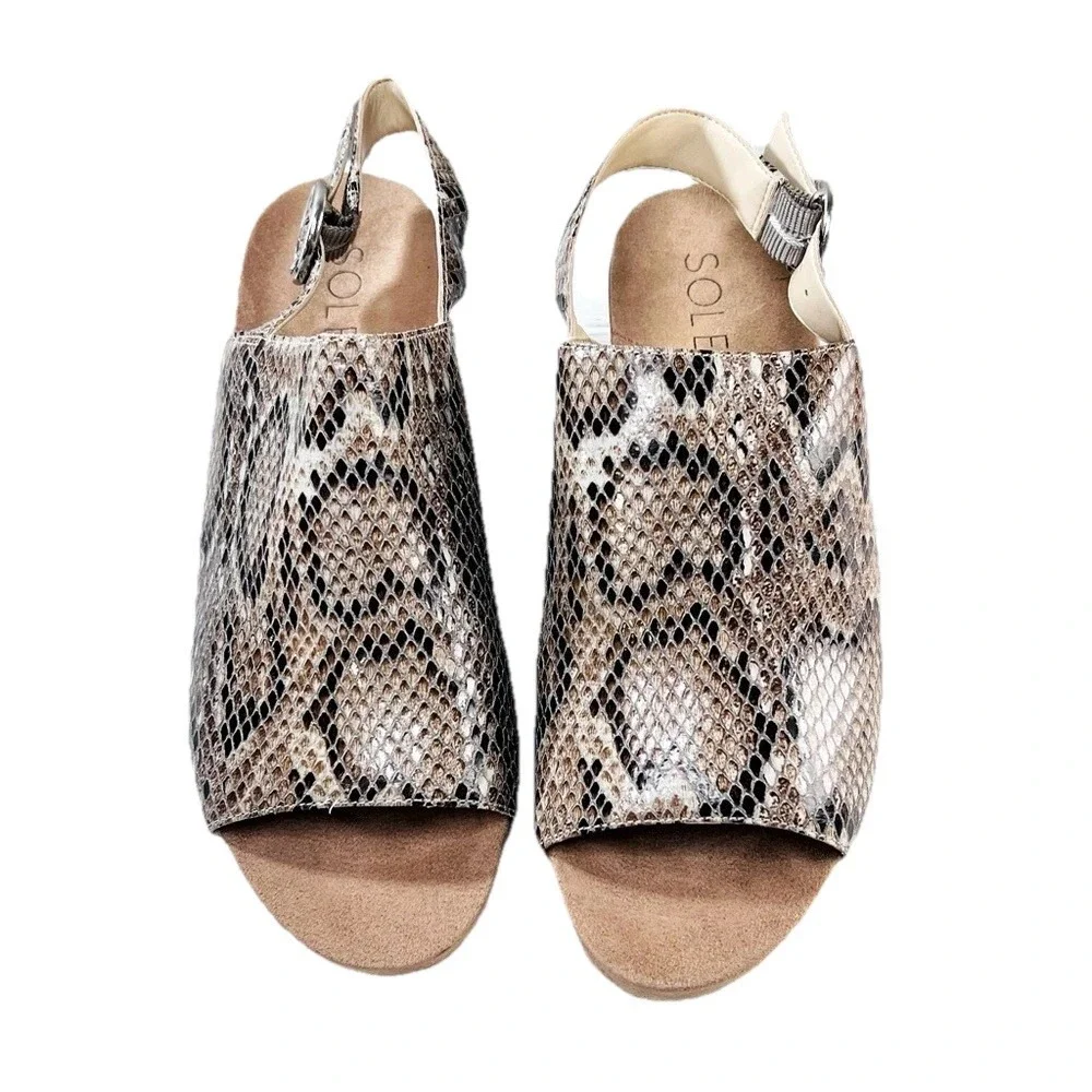 SOLE SOCIETY Wedge Heel Espadrilles,  Snakeskin Beige, Size 7.5‎