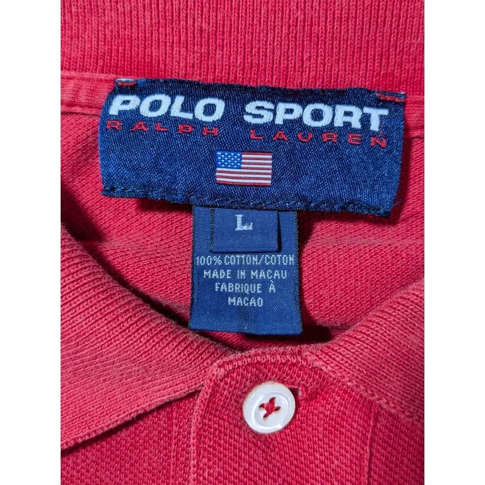 Vintage Ralph Lauren Polo Sport Mens Large Red Short‎ Sleeve Shirt Blue Pony