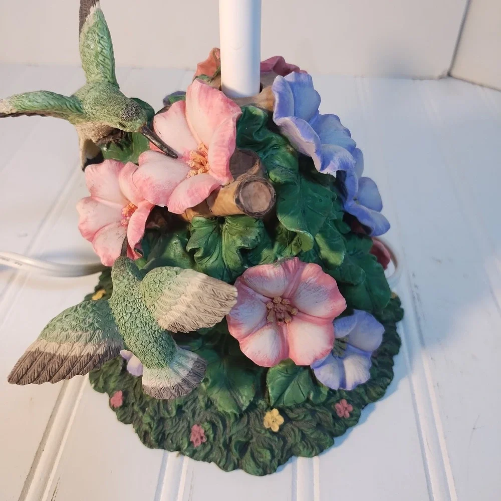 Vintage Porcelain Hummingbird Lamp Morning Glory Floral Sculpted Accent Light